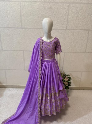 Trending Embroidery Chinon Silk Purple Lehenga